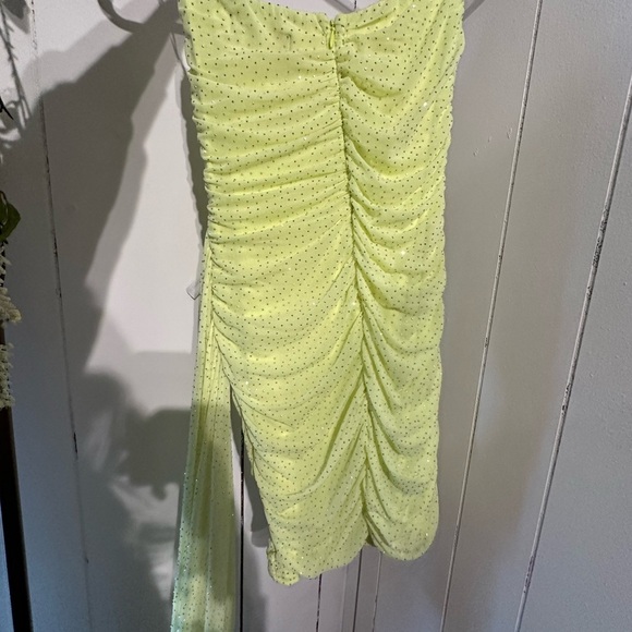 AKIRA Silver Rhinestone Lime Green Draped Dress - Picture 6 of 7